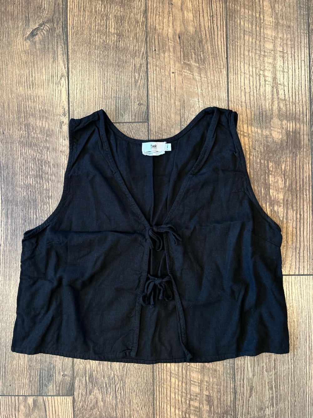 twik Linen-Blend Tie-Front Tank Top